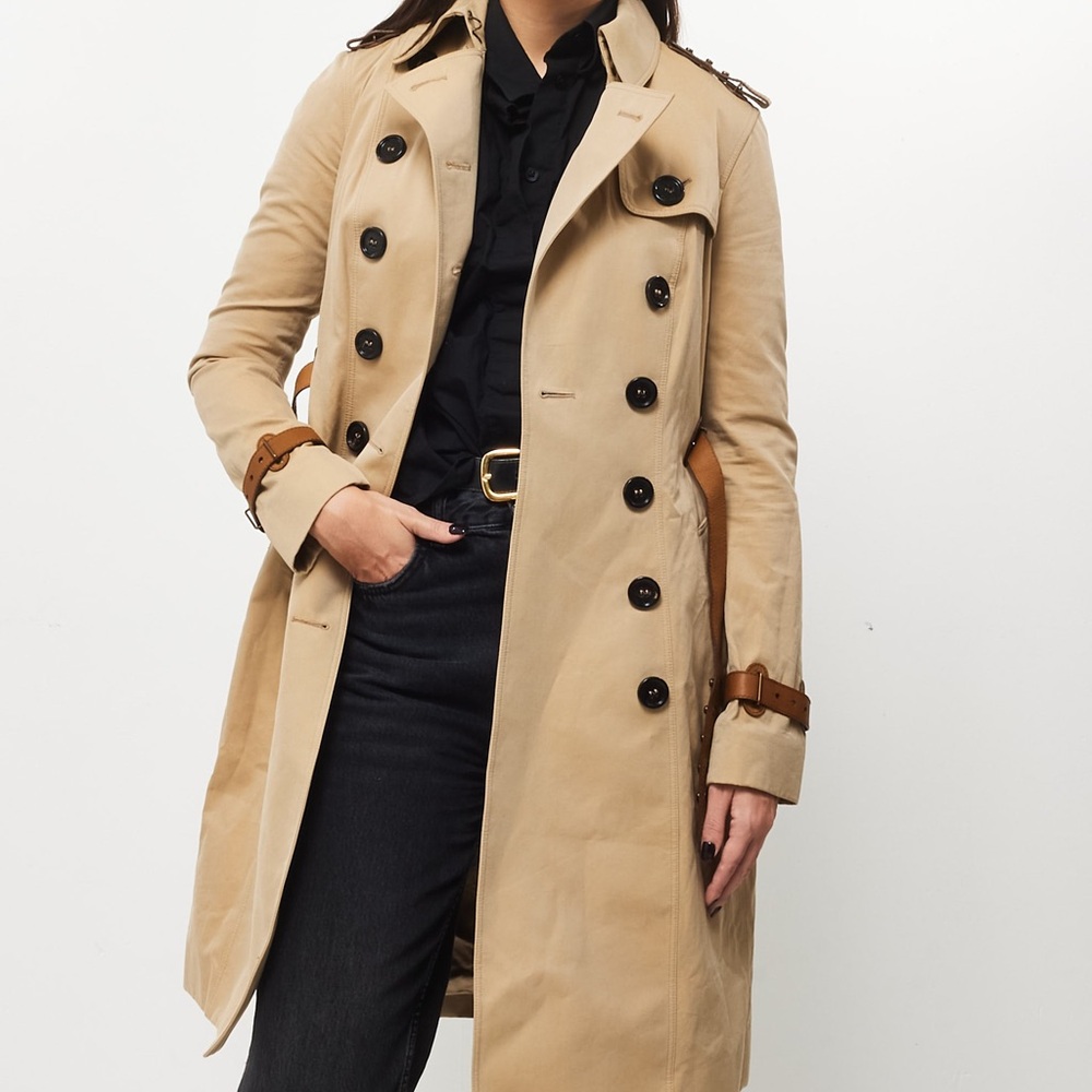 ISO Burberry Beige Trench Coat with Brown Accents